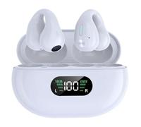 Panlouting Bluetooth 5.3 Écouteurs Oreille Ouverte Open Ear Clip-on IPX5 Imperméable Annulation de Bruit Commande Tactile Microphone LED Affichage de Puissance avec Boîtier de Charge (Blanc)