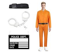 PANMAY Costume de prisonnier orange pour adulte, combinaison de prisonnier pour fête voleur, carnaval