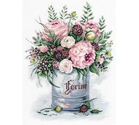 PANNA - Kit de Point de Croix Compté - Bouquet d'Aquarelle - C-7050 - Canevas kit complet - tissu Aida - 35 x 27 cm - Kit de bricolage