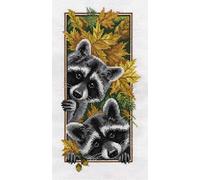 PANNA - Kit de Point de Croix Compté - Ratons Laveurs Curieux - J-1778 - Canevas kit complet - tissu Aida - 27 x 15 cm - Kit de bricolage