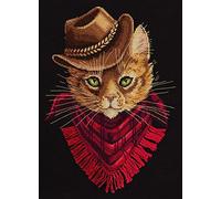 PANNA - Kit de Point de Croix Compté - Tom Outlaw - J-7173 - Canevas kit complet - tissu Aida Noir - 26 x 21 cm - Kit de bricolage