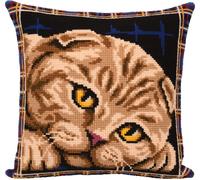 Panna Set de coussin en point de croix "Chat écossais", motif à compter, 40x40cm