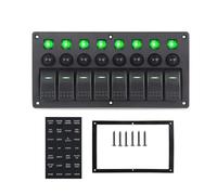 Panneau à 8 interrupteurs à bascule for bateau, voiture ou véhicule, étanche 12 V/24 V, 5 broches, avec panneau LED 12 V et kit d'autocollants.(Blue)