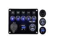 Panneau à 8 interrupteurs à bascule for bateau, voiture ou véhicule, étanche 12 V/24 V, 5 broches, avec panneau LED 12 V et kit d'autocollants.(Black)