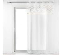 Voilage DOUCEUR D'INTERIEUR Panneau a oeillets 140 x 240 cm voile sable+top applique metal levi Blanc/or