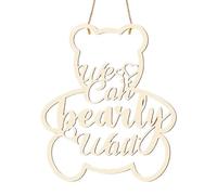 Panneau à Suspendre en Bois avec Ours - Panneau « We Can Bearly Wait » pour fête prénatale | Accessoires Photo muraux en Toile de pour révélation du Sexe, pour fête d'anniversaire de bébé