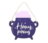 Panneau à suspendre Hocus Pocus Chaudron - Décoration d'Halloween fantaisiste - Design adorable et durable - Facile à accrocher sur les portes, les murs ou les cheminées - Pièce de décoration festive