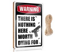 Panneau à suspendre « Warning There Is Nothing Here Worth Dying For » - Panneau de porte en bois pour chambre à coucher, salle de jeux (20 x 30 cm)