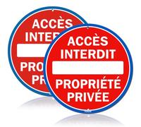 Panneau Accès Interdit Propriété Privée Lot de 2 Rond 25x25cm en Aluminium | avec 2 Pré-trous & Résistant aux Intempéries, pour Sécurité Maison/Entreprise, Facile à poser, Finition soignée