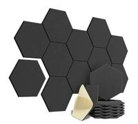 Panneau Acoustique Hexagonal Lot de 12 mousses insonorisantes autocollantes doublées en Y for absorber le bruit et éliminer les échos Pour Les Murs(Basic Hexagon Black)
