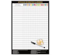 Panneau affichage obligatoire allergènes restaurant - Déclaration obligatoire allergènes dans plats ou menus - A3 plastifié effaçable (42 x 29,7 cm) + feutre + pastilles adhésives (A3AllNoir)
