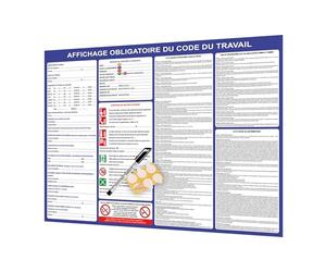 Panneau affichage obligatoire entreprise 2026 - Panneau Code du Travail - A2: 60x42 cm - Panneau affichage code du travail - Format A2 plastifié effaçable + feutre offert (CDTA2)