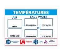 Panneau Afficheur Température Piscines - Protection anti-UV - Dimensions 420x300 mm - Plastique rigide PVC 1,5 mm