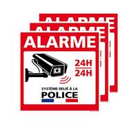 Panneau Alarme en aluminium, Système relié à la Police - 200 x 200 mm, Lot de 3
