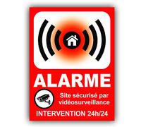PANNEAU ALARME en PVC + 4 trous pour fixation "Site sécurisé par vidéosurveillance - INTERVENTION 24h/24" - HRB (133 x 100 mm)