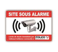 Panneau Alarme Video Surveillance, caméra - Système relié à Police - PVC 300x200 mm + 4 trous - Résistant UV - Garantie 5 ans - PRBR