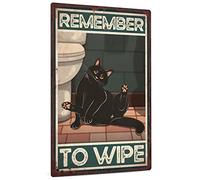 Panneau amusant de salle de bain, hippie rétro « Remember To Wipe » Décoration pour la maison, la chambre à coucher, décoration en métal 30,5 x 40,6 cm