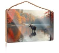 Panneau amusant en bois à suspendre pour porte ou salle de bain avec inscription « Alone In The Autumn Serenity » (20 x 30 cm)
