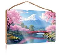 Panneau amusant en bois à suspendre pour porte ou toilettes Motif fleurs de cerisier et mont Fuji 15 x 28 cm