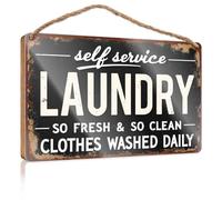 Panneau amusant en bois pour maison en libre-service « Laundry : Fresh & Clean Daily » - Décoration murale amusante - Panneau de porte d'entrée (15 x 28 cm)