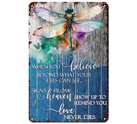 Panneau amusant en forme de libellule - When You Believe Beyond What Your Eyes Can See - Décoration murale pour maison, ferme, salle de bain, restaurant, café, bar, club, cuisine, garage, 20,3 x 30,5