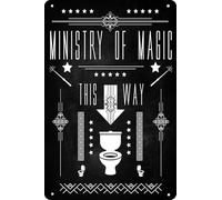 Panneau amusant en métal « Ministry of Magic This Way » - Poster vintage rétro pour maison, café, salle de bain, toilettes, décoration murale - 20,3 x 15,2 cm