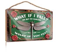 Panneau amusant pour décoration d'intérieur « What If I Fall? Oh But My Darling, What If You Fly? » Panneau de porte en bois pour chambre à coucher et adolescents (15 x 28 cm)