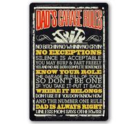 Panneau amusant pour garage avec inscription « Dad's Garage Rules » - Cadeau pour homme, papa, garage - Accessoires de garage cool pour homme - Décoration de magasin de mécanicien - 20,3 x 30,5 cm