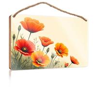 Panneau amusant pour homme, grotte de coquelicots lumineux dans des teintes vives, panneau en bois pour décoration murale de cuisine, décoration murale d'automne et de bureau (15 x 28 cm)