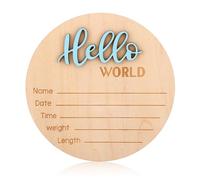 Panneau Annonce Naissance, 15cm Bois Hello World Panneau Annonce Naissance Bebe Plaques pour Garçons et Filles Baby Shower Photo Accessoires ou Chambre d'Hôpital Décoration (Bleu)