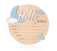 Panneau Annonce Naissance, 15cm en Bois Hello World Panneau de Bienvenue Bebe Naissance Nom Plaques pour Chambre d'Enfant et Crèche de l'hôpital