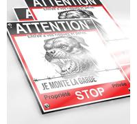 Panneau Attention au Chien 130x130mm Dibond 2mm + 2 Autocollants Vidéo Surveillance - Plaque Sécurité Alarme Propriété Privée