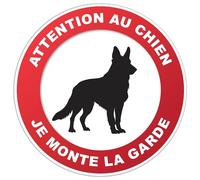 Panneau Attention Au Chien - Je Monte La Garde - Rigide et Rond - Diamètre 190 mm - Epaisseur 1.2 mm | Fabriqué en France | Panneaux de sécurité