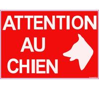 Panneau Attention au Chien Rouge et Blanc - PVC Forex 3 mm 30 x 20 cm - - Avertissement Chien de Garde pour Portail, Clôture, Maison, Entreprise (20 x 30 cm)