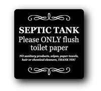 Panneau autocollant en aluminium noir pour fosse septique - 145 mm x 145 mm - Impression UV pour une utilisation en intérieur/extérieur - Papier toilette encastré uniquement - Pas de lingettes, de