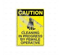 Panneau autocollant en plastique acrylique avec inscription « Caution Cleaning In Progress By Female Operative » pour bureau, restaurant, hôtel, supermarché, 15,2 x 20,3 cm