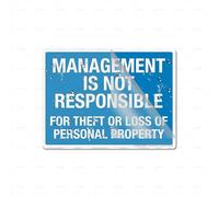 Panneau autocollant en plastique acrylique avec symboles « Management Is Not Responsible » - 15,2 x 20,3 cm - Pour restaurant, salon, hôtel, motel, toilettes publiques