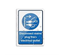 Panneau autocollant en plastique acrylique pour porte ou mur avec inscription « Disconnect Sector Plug from Electrical Outlet Health and Safety » - 15,2 x 20,3 cm