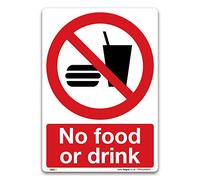 Panneau autocollant en vinyle « No food or drink » - Format A4 - Informations de sécurité interdiction