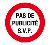 Panneau Autocollant Pas de Publicité S.V.P. Adhésif Stop Pub pour boîte aux lettres 83 mm diamètre. Sticker prospectus rond rouge - Diamètre 83 mm - Adhésif - Adhésif -