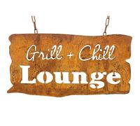 Panneau avec inscription en allemand « Grill & Chill » - Aspect rouille - À suspendre - Décoration de jardin