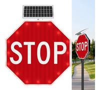 Panneau Avertissement Stop LED 60 cm/76 cm Clignotant et Solaire - Signalisation Réfléchissante pour Rue et Route Municipale, Panneau Stop pour Entreprises, Éclairage Sécurité Nocturne (60x60cm)