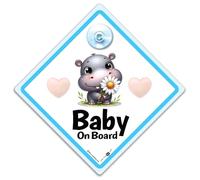 Panneau « Baby On Board » bleu hippopotame, mignon hippopotame bébé à bord, panneau « Grandchild on board », panneau de voiture pour bébé pour laisser les autres utilisateurs de la route un enfant est