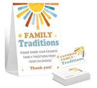 Panneau « Baby Shower Games Family Traditions », 1 panneau debout et 50 cartes, « Here Comes the Sun », décoration neutre pour le sexe, fête de révélation du sexe, fournitures de fête prénuptiale LT34