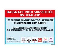 Panneau Baignade Non Surveillée A Personnaliser - Dimensions 210x150 mm - Aluminium 2 mm - Protection Anti-UV