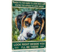Panneau Beagle rétro en métal aspect étain « Right Beside You » pour intérieur et extérieur - Décoration murale pour maison, bar, boutique, café, cadeau vintage - 20,3 x 30,5 cm