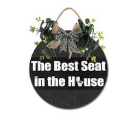 Panneau « Best Seat In The House » - Panneau en bois rustique à suspendre avec nœud papillon pour maison, porche, porte murale, 30,5 x 30,5 cm