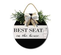 Panneau « Best Seat In The House » - Panneau en bois rustique à suspendre avec nœud papillon pour maison, porche, porte murale, 30,5 x 30,5 cm