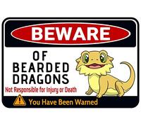 Panneau « Beware of Bearded Dragons » pour décoration de cage de dragon barbu - Cadeau pour les amateurs de dragon 30,5 x 20,3 cm (036)