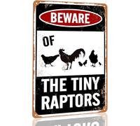Panneau « Beware of Chicken » - Panneau humoristique pour poulailler - Panneau « Beware of The Tiny Raptors » - Accessoires de poulailler - Panneau d'avertissement amusant pour poulailler - 20,3 x